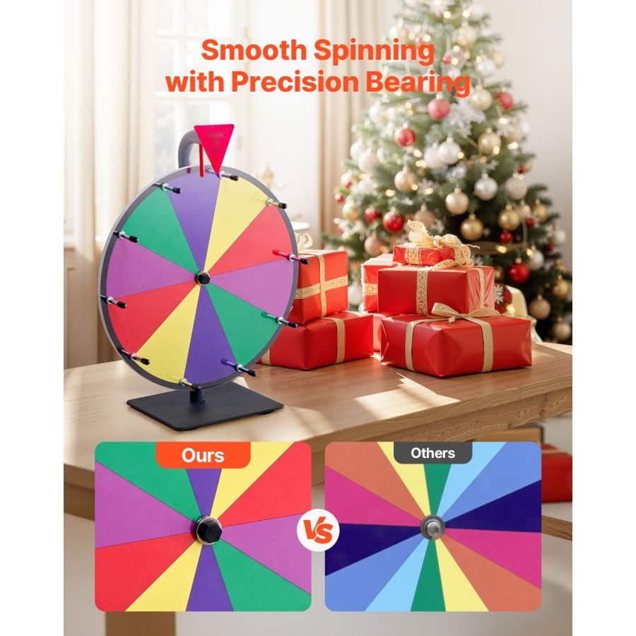 VEVOR 305 mm Spinning Prize Wheel, 10 Slots Spinning Wheel with Stand, Tabletop Win Fortune Roulette with a Dry Erase and 2 Markers, 5 Colors, Easy Assembly, for Party Pub Trade Show Carnival Events