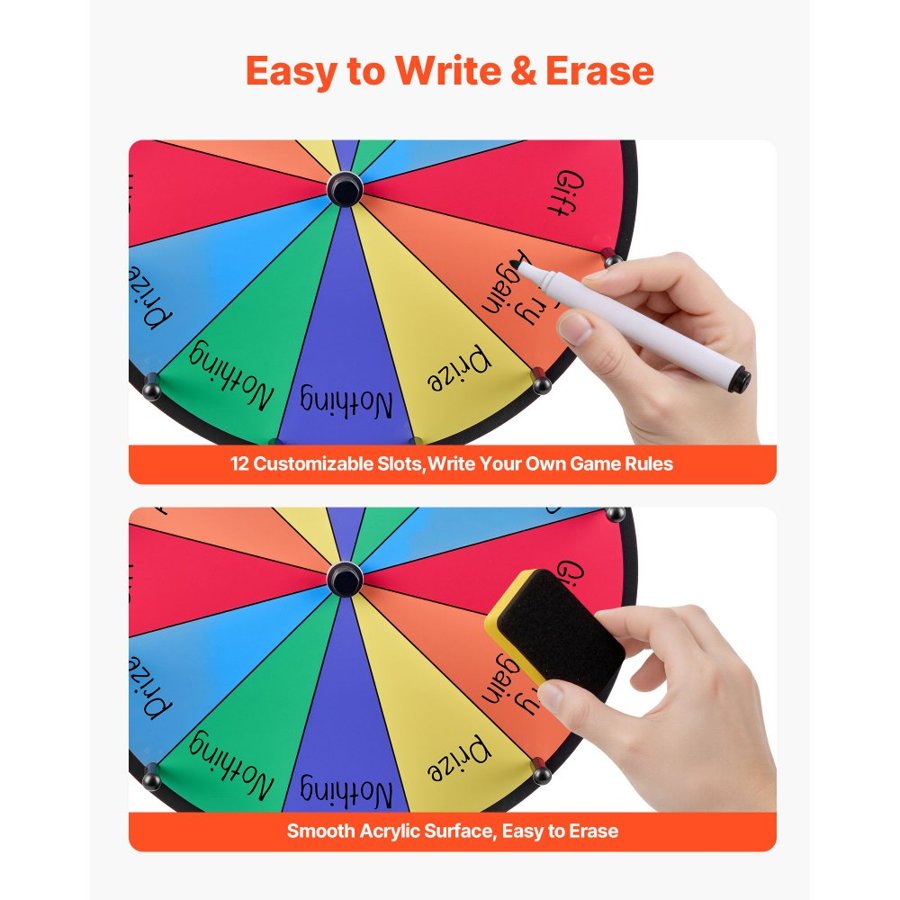 VEVOR Spin Prize Wheel – 12 in, 12 Slots, Tabletop Stand