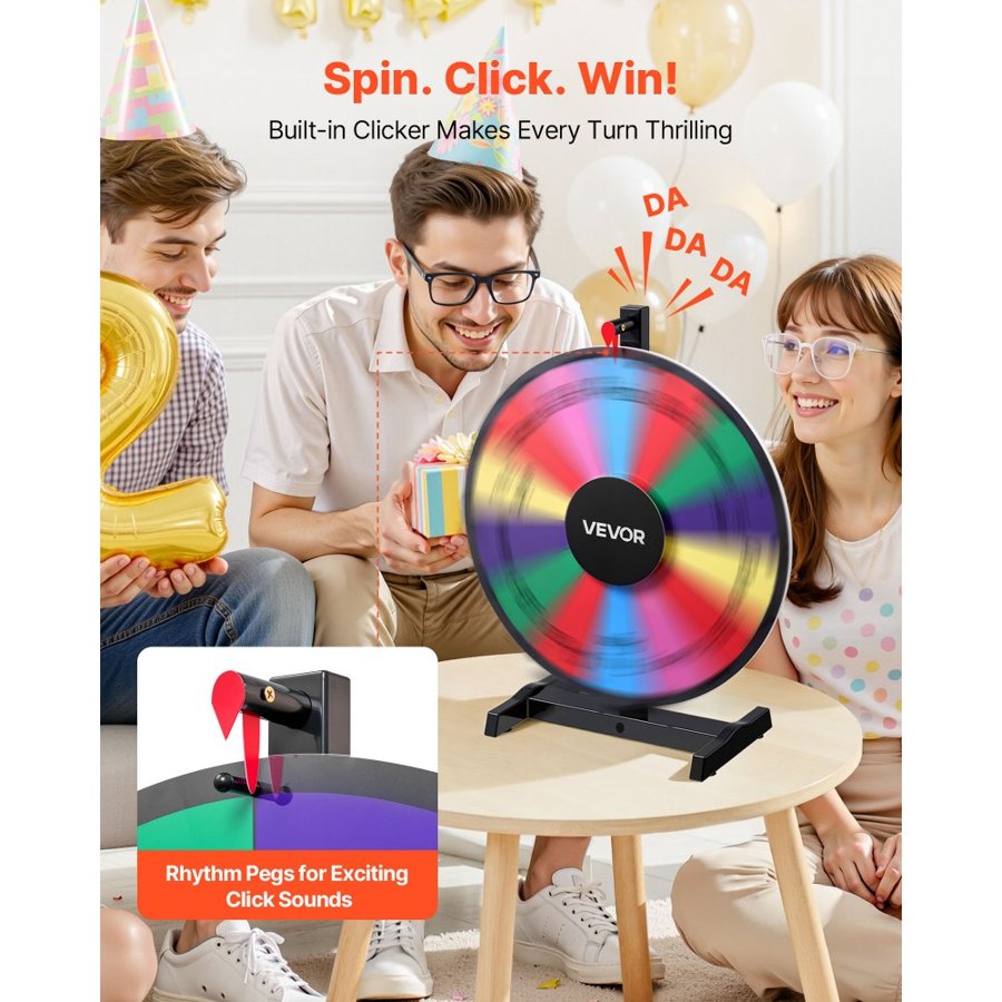 VEVOR 457 mm Spinning Prize Wheel, 14 Slots Spinning Wheel with Stand, Tabletop Win Fortune Roulette with a Dry Erase and 2 Markers, 6 Colors, Easy Assembly, for Party Pub Trade Show Carnival Events