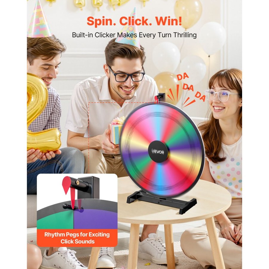 VEVOR 24 in Spinning Prize Wheel – 14 Slots, 6 Colors