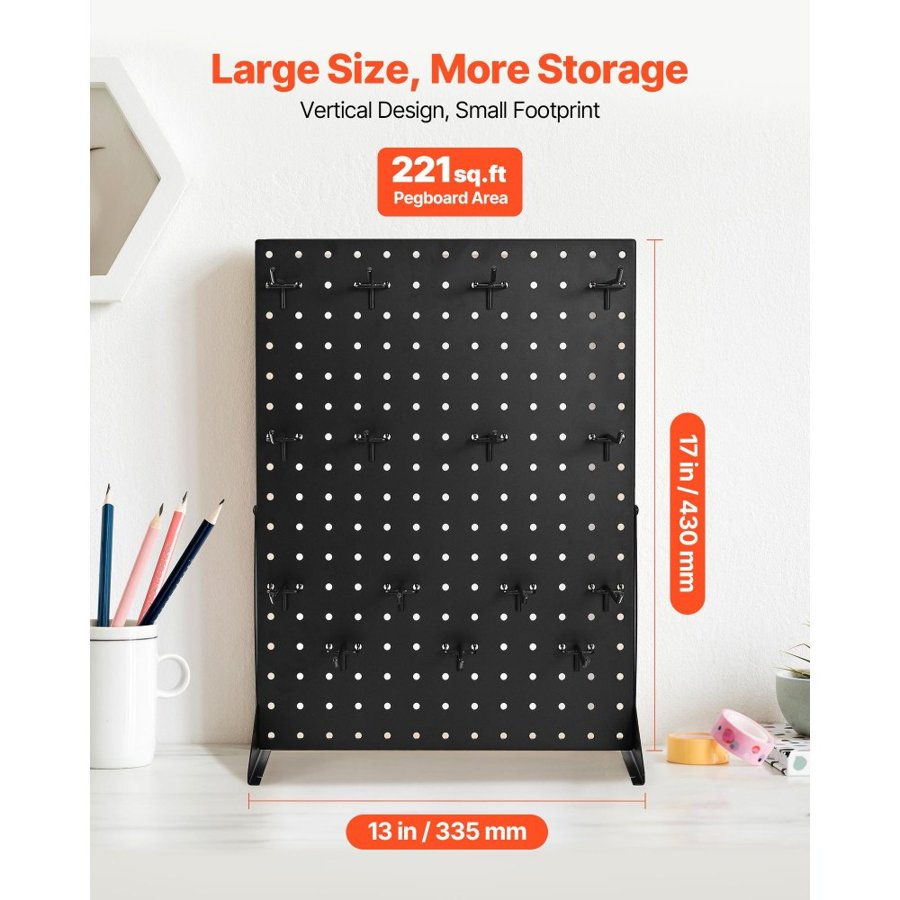 VEVOR Pegboard Display Stand, 43 x 33 cm Tabletop Pegboard Display Stand with 30 Hooks, Thickened Cold-Rolled Steel Peg Board Panel for Grocery, Retail Store and Jewelry Shop, Black (2 PCS)