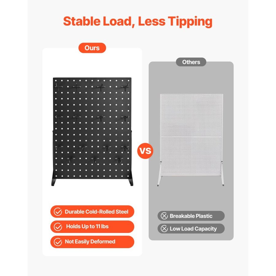 VEVOR Pegboard Display Stand, 43 x 33 cm Tabletop Pegboard Display Stand with 30 Hooks, Thickened Cold-Rolled Steel Peg Board Panel for Grocery, Retail Store and Jewelry Shop, Black (2 PCS)