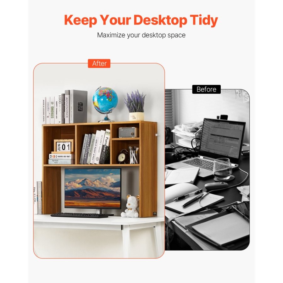 VEVOR Desktop Bookshelf Organizer – 37", 1-Tier Wood Shelf