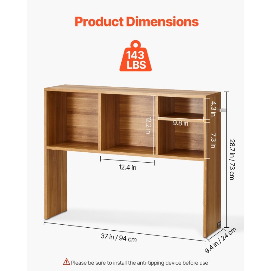VEVOR Desktop Bookshelf Organizer – 37", 1-Tier Wood Shelf