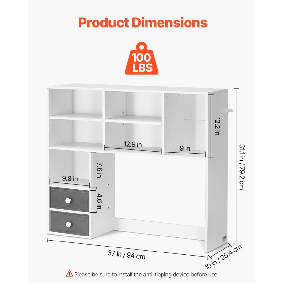 VEVOR Desktop Hutch Bookshelf – 3-Tier, 37"x10", 100LB Load