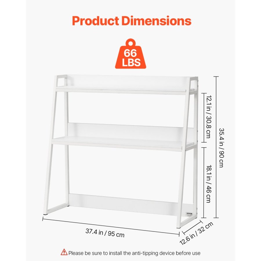 VEVOR Bookshelf for Desktop – 37.4x 12.6 x 35.4 Inch, 2-Tier