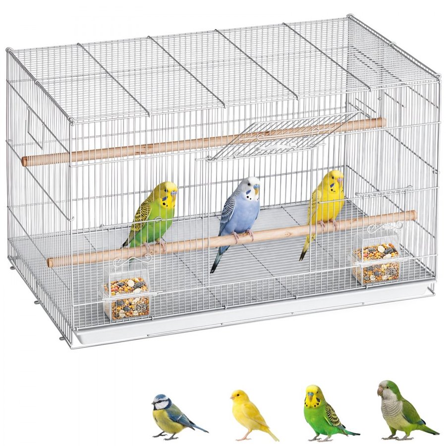 VEVOR Bird Cage, 18 in, Small Parakeet Cage, Sturdy Metal Bird Flight Cage, Travel Birdcage with 2 Perches & 2 Feeding Cups, Parrot Cage for Canaries Lovebirds Cockatiels Budgie Pet Toy, White