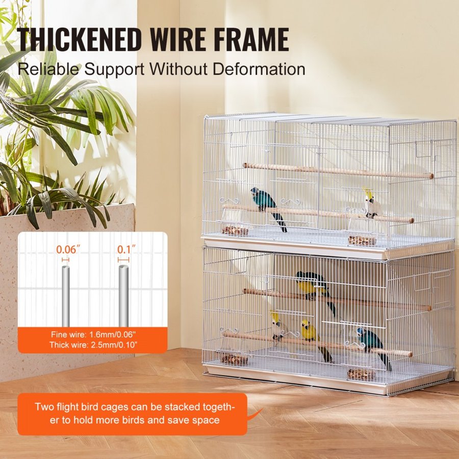 VEVOR Bird Cage, 18 in, Small Parakeet Cage, Sturdy Metal Bird Flight Cage, Travel Birdcage with 2 Perches & 2 Feeding Cups, Parrot Cage for Canaries Lovebirds Cockatiels Budgie Pet Toy, White