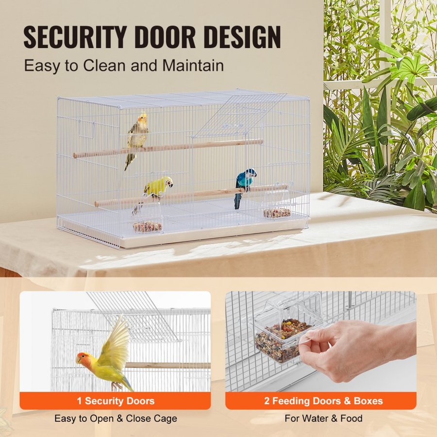 VEVOR Bird Cage, 18 in, Small Parakeet Cage, Sturdy Metal Bird Flight Cage, Travel Birdcage with 2 Perches & 2 Feeding Cups, Parrot Cage for Canaries Lovebirds Cockatiels Budgie Pet Toy, White