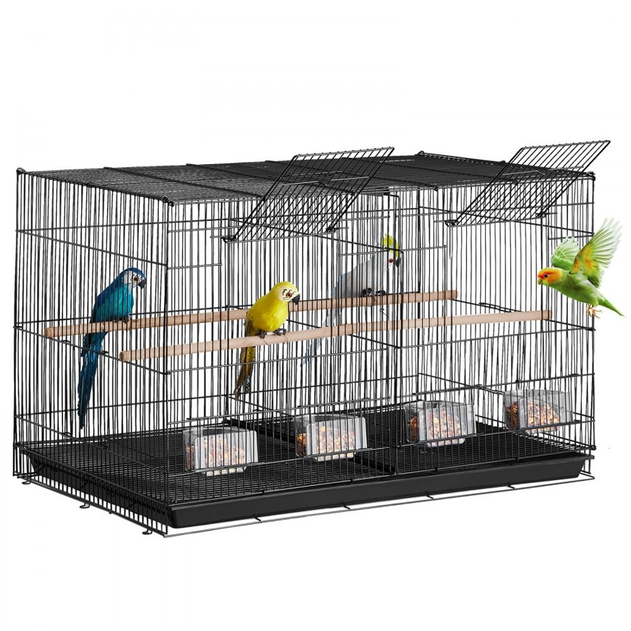 VEVOR Bird Cage, 18 in, Small Parakeet Cage with Divider, Sturdy Metal Bird Flight Cage, Travel Birdcage with 5 Perches & 4 Feeding Cups, Parrot Cage for Canaries Lovebirds Cockatiels Budgie, Black