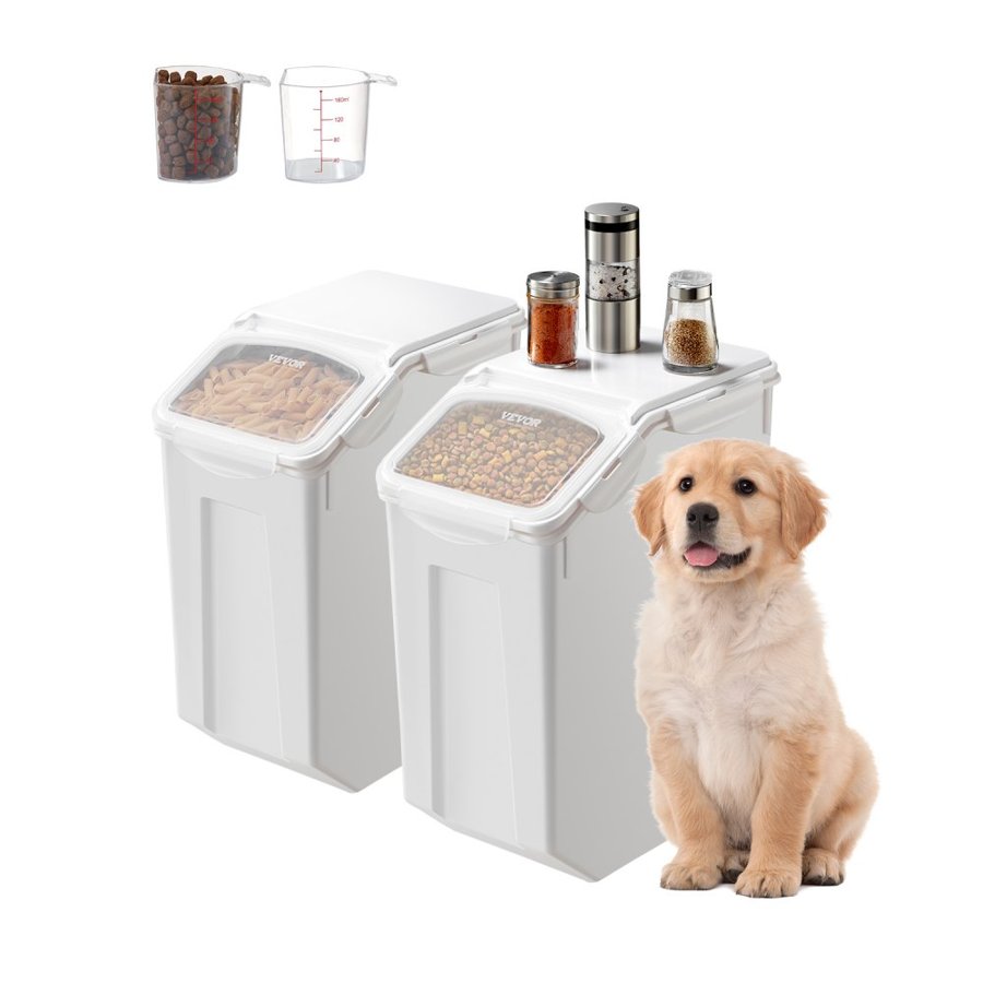 VEVOR Rice Storage Container, 4.5Gallon/20L x2 Capacity Large Dog Food Dispenser Bin, Kitchen Ingredient Grain Cereal Flour Bin, Pet food Containers with Wheels, 2 Measuring Cups, Airtight Lid, 2 Pack