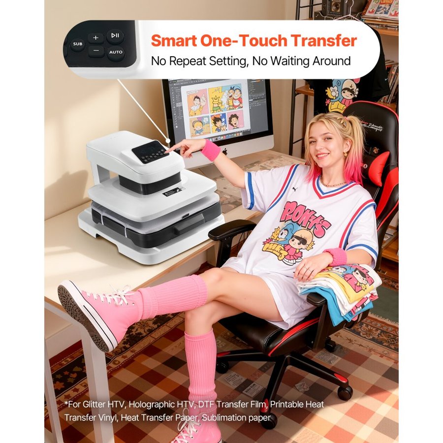 VEVOR Auto Heat Press Machine, 38 x 38 cm, T-Shirt Press Machine with Auto Release and Adjustable Pressure, Digital Display, Rapid Heating, for Sublimation, Vinyl, Heat Transfer Projects, White