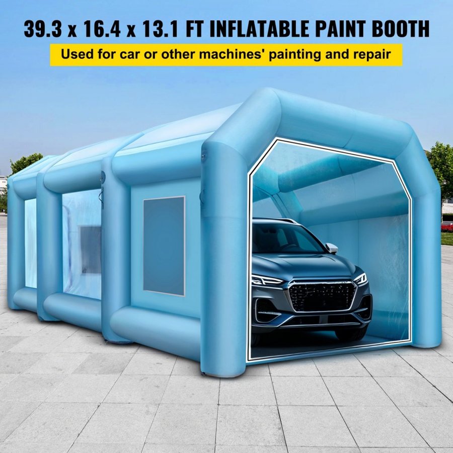 VEVOR Inflatable Tent 999.2 x 498.5 x 399.3 cm Inflatable Spray Booth Tent Inflatable Paint Booth Tent Car Paint Booth Giant Workstation 210D Oxford Fabric With 2 Blowers