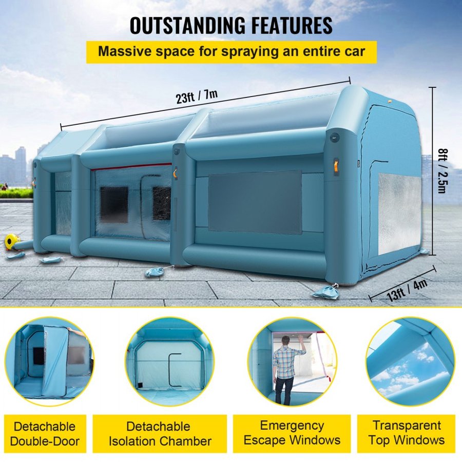 VEVOR Inflatable Spray Booth Car Paint Tent 7 x 4 x 2.5 m Filter System 2 Blowers