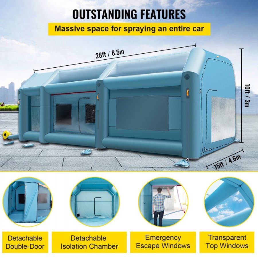 VEVOR Inflatable Spray Booth Car Paint Tent 8.5 x 4.6 x 3 m Filter System 2 Blowers