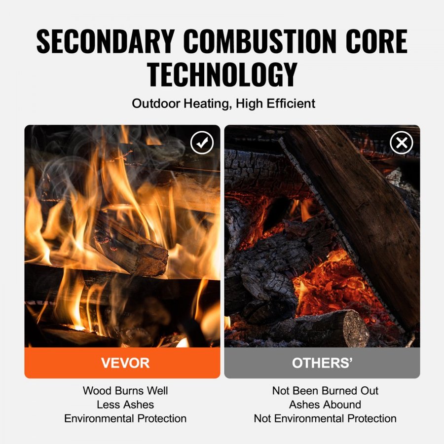 VEVOR Wood Stove, 218.4 cm, Alloy Steel Camping Tent Stove, Portable Wood Burning Stove with Chimney Pipes & Gloves, 22941.9 cm³ Firebox Hot Tent Stove for Outdoor Cooking and Heating with 8 Pipes