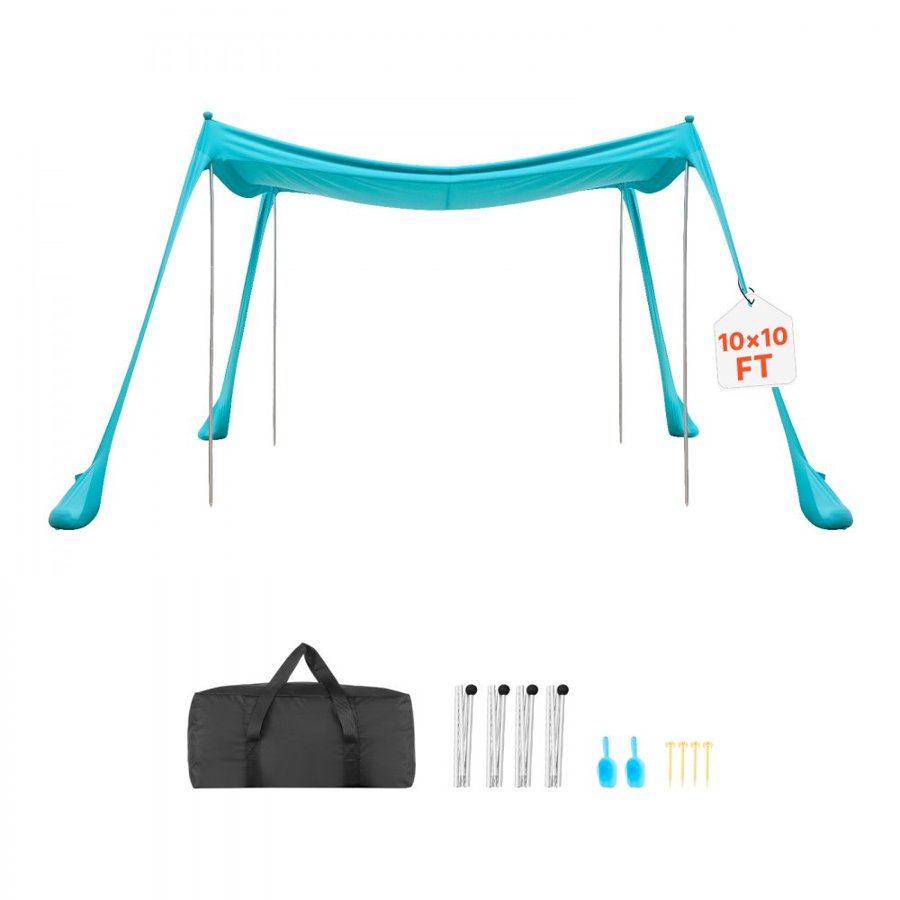 VEVOR Beach Tent Sun Shelter – 3×3 m, UPF50+, 180 g/m² Lycra