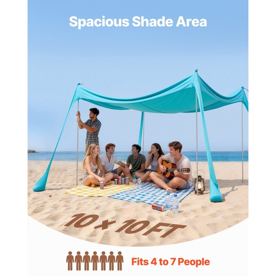 VEVOR Beach Tent Sun Shelter – 3×3 m, UPF50+, 180 g/m² Lycra