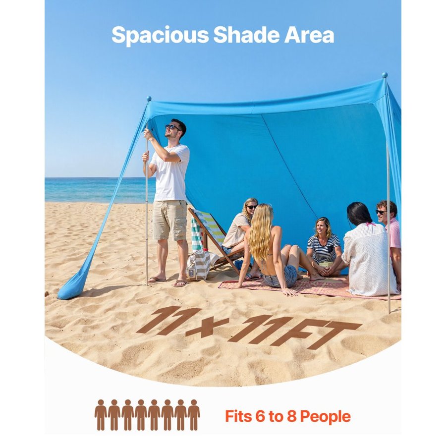 VEVOR Pop Up Beach Canopy Tent – 11x11 Ft, UPF50+ Cover