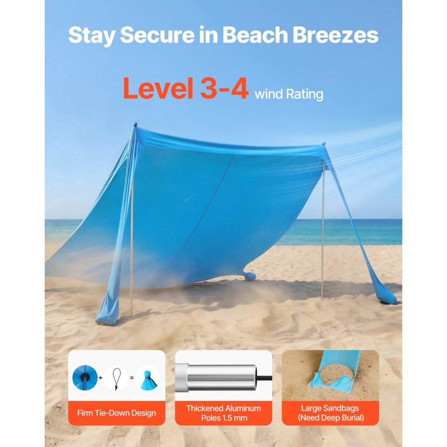 VEVOR Pop Up Beach Canopy Tent – 11x11 Ft, UPF50+ Cover