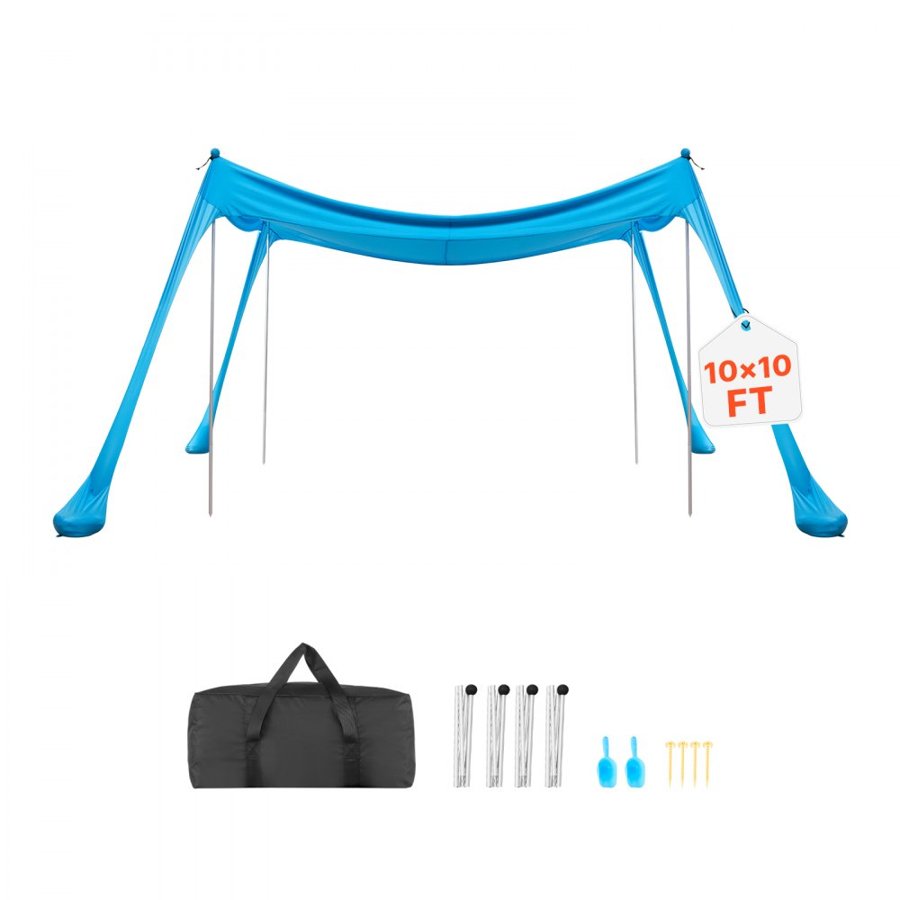 VEVOR Beach Sun Shelter – UPF50+, 3×3m, 4 Sandbags, Pop Up
