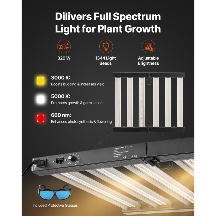VEVOR Indoor Grow Tent Kit, 100 x 100 x 200 cm, Indoor Plant Tent with Full Spectrum LED Grow Light & Ventilation System, 600D High Reflective Mylar, Growing Tents for Flower Veggie