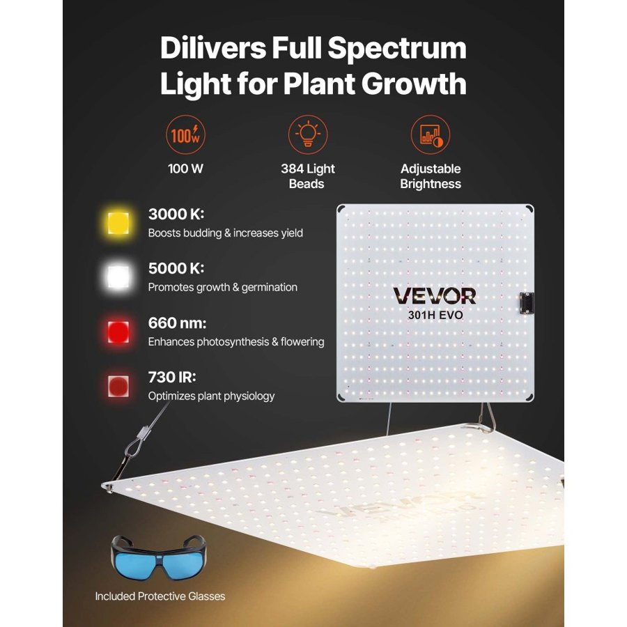VEVOR Indoor Grow Tent Kit, 60 x 60 x 180 cm, Indoor Plant Tent with Full Spectrum LED Grow Light & Ventilation System, 600D High Reflective Mylar, Growing Tents for Flower Veggie