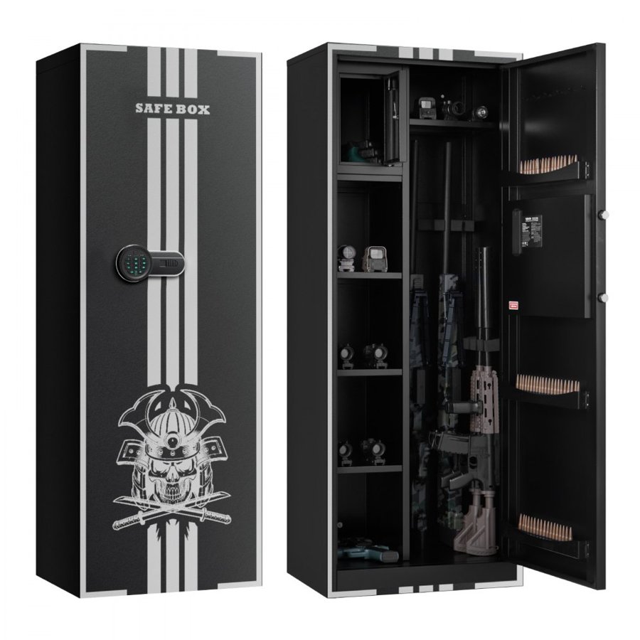 VEVOR 4 Gun Safe, Long Gun Cabinet for Rifles and Pistols, Quick Access Rifle Safe with 3 Ammo Slots and 2 Adjustable Racks, Large Digital Cabinet with Key and Password Lock(Assembly Required)