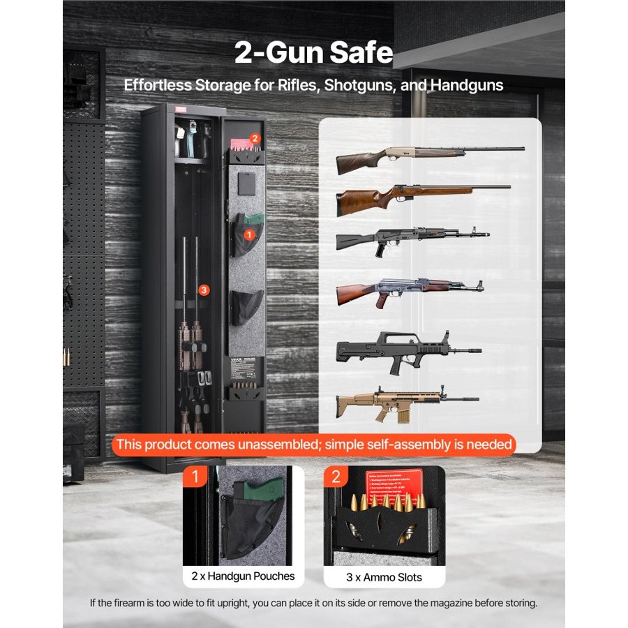 VEVOR Fireproof Gun Safe – 1.1 mm Steel, 3-Bolt, LED Cabinet