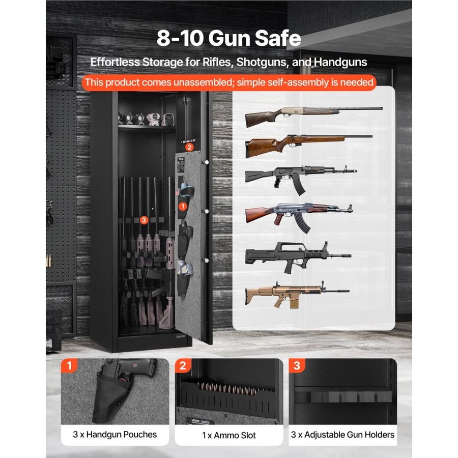 VEVOR Long Gun Cabinet – 8-10 Rifles, Fingerprint Lock