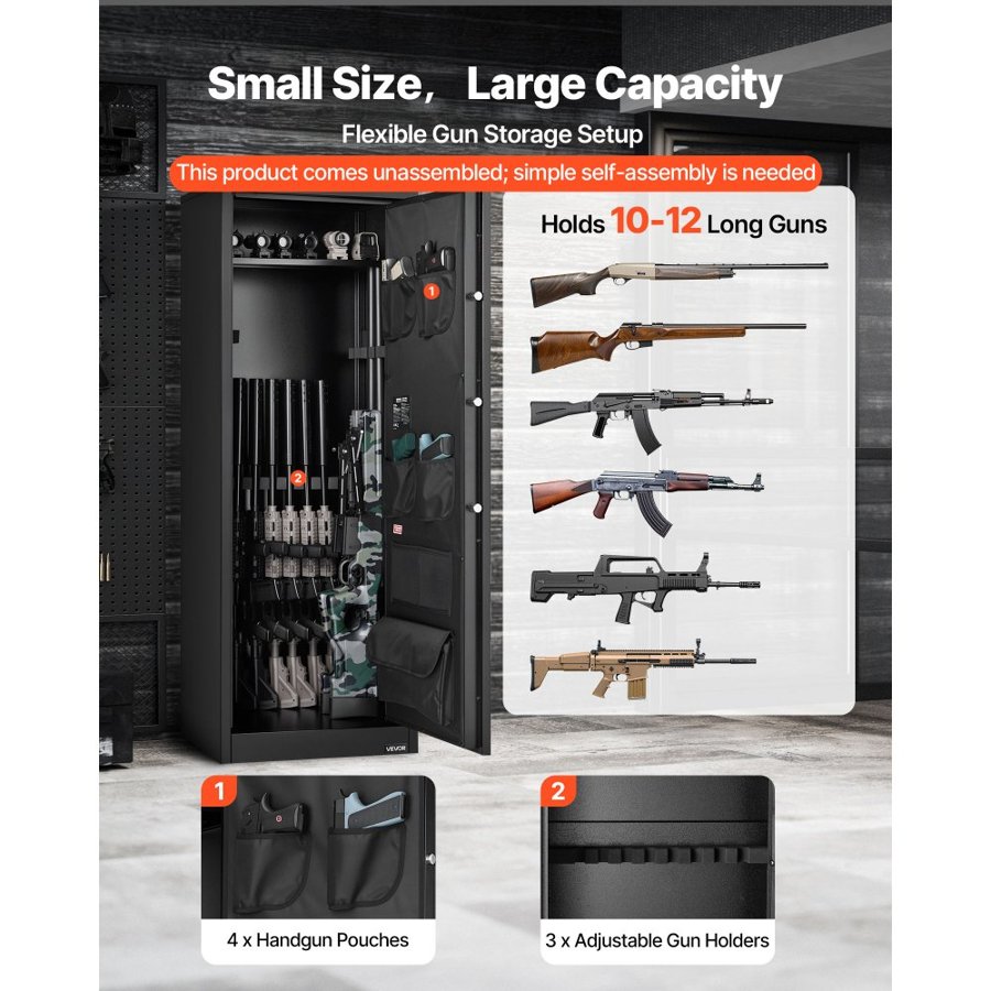 VEVOR 10-12 Gun Safe – 12 Rifles, 4 Handguns, Digital Lock