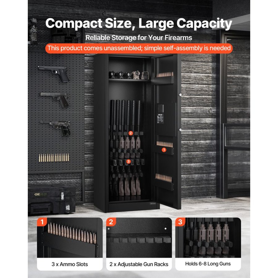 VEVOR 8 Gun Safe – 6-8 Guns, 150° Door, 3 Ammo Slots