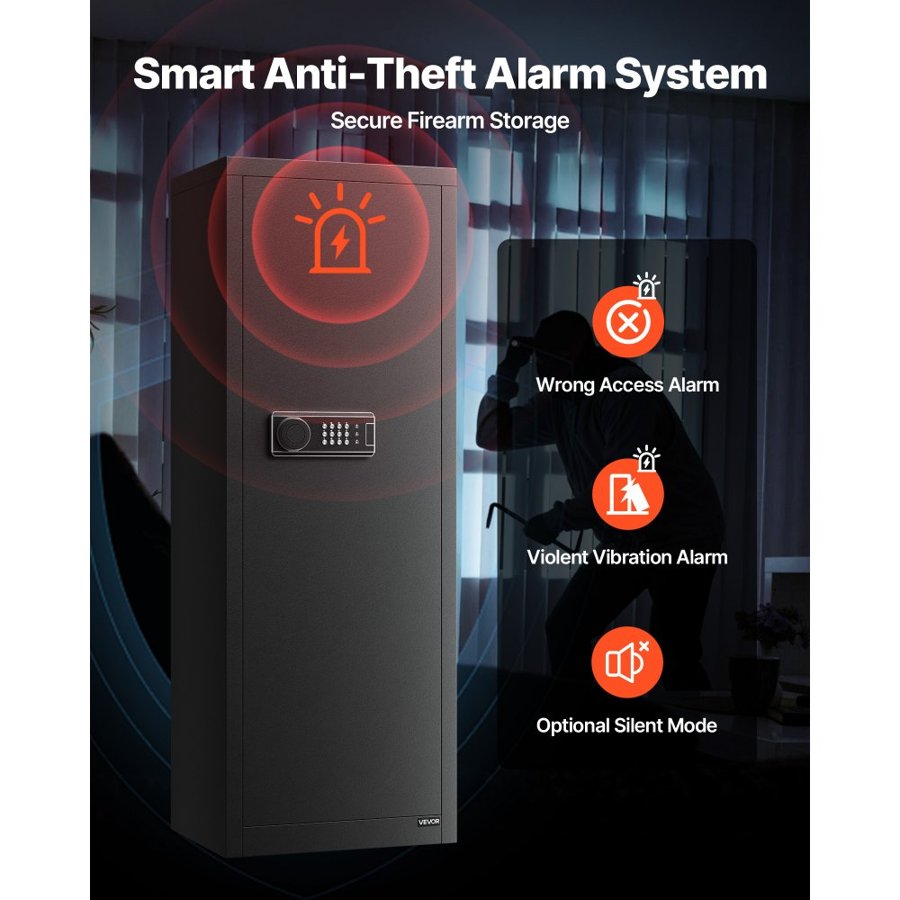 VEVOR 8 Gun Safe – 6-8 Guns, 150° Door, 3 Ammo Slots