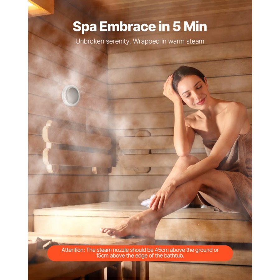 VEVOR Steam Generator, 7.5 kW Steam Shower System with Controller for Home Sauna Bath Spa, Commercial Auto Drain Kit with Overheat, Dry-Run & Overpressure Protection, 10 Min to 24h Efficient, Black
