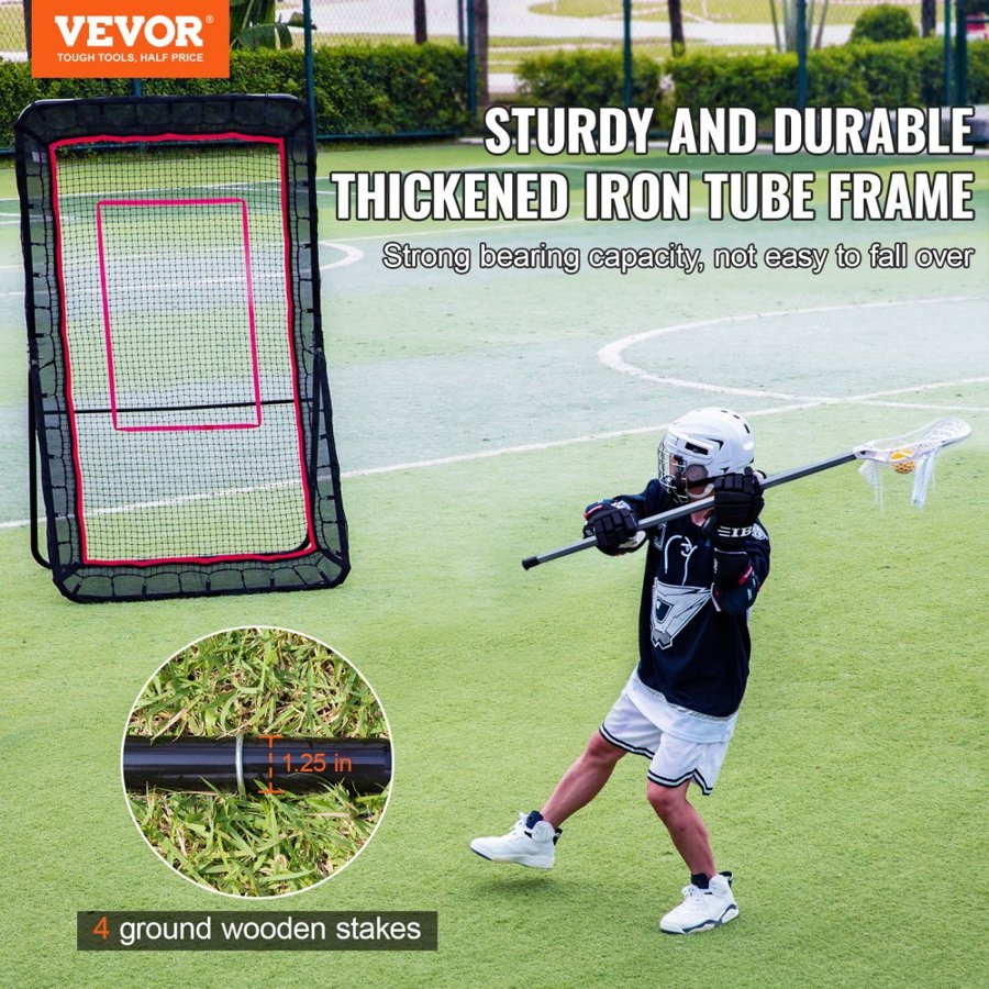 VEVOR Lacrosse Rebounder for Backyard, 1219.2 x 2133.6 mm Volleyball Bounce Back Net, Pitchback Throwback Baseball Softball Return Training Screen, Adjustable Angle Shooting Practice Training Wall with Target