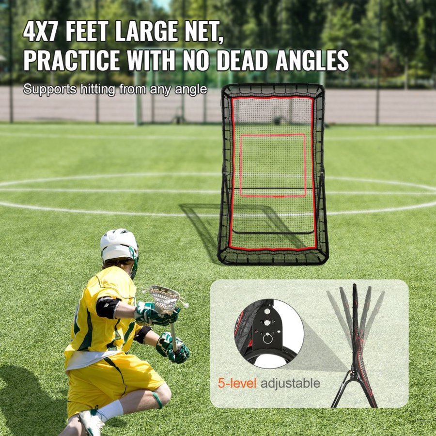 VEVOR Lacrosse Rebounder for Backyard, 1219.2 x 2133.6 mm Volleyball Bounce Back Net, Pitchback Throwback Baseball Softball Return Training Screen, Adjustable Angle Shooting Practice Training Wall with Target