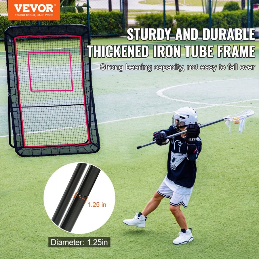 VEVOR Lacrosse Rebounder for Backyard, 1524 x 2133.6 mm Volleyball Bounce Back Net, Pitchback Throwback Baseball Softball Return Training Screen, Adjustable Angle Shooting Practice Training Wall with Target