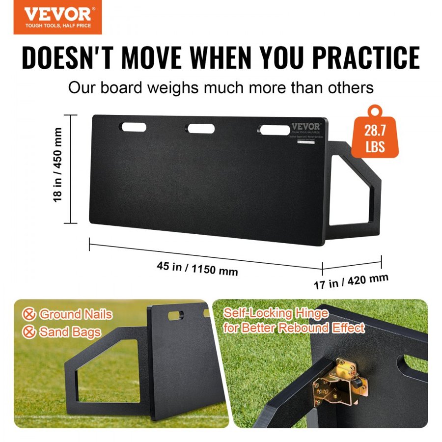VEVOR Soccer Rebounder Board, 114.3 x 45.7 cm Portable Soccer Wall with 2 Angles Rebound, Foldable HDPE Kickback Rebound Board, Soccer Training Equipment for Kids and Adults, Passing & Shooting Practice