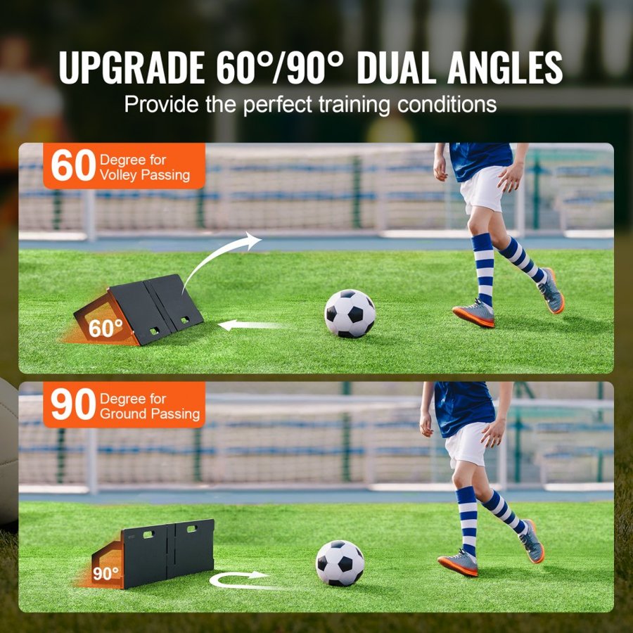 VEVOR Soccer Rebounder Board, 45"X13" Portable Soccer Wall with 2 Angles Rebound, Foldable HDPE Kickback Rebound Board, Soccer Training Equipment for Kids and Adults, Passing & Shooting Practice