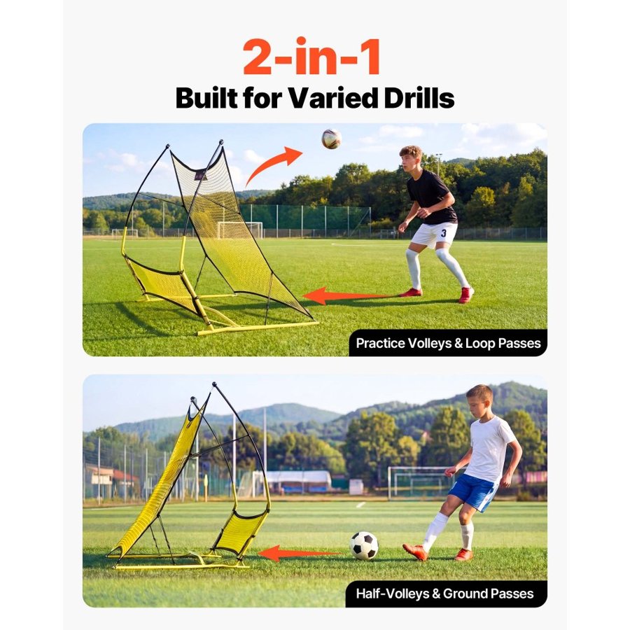 VEVOR Soccer Rebounder Net, 2-in-1 Soccer Goal Rebounder, Thickened Fiberglass Poles Iron Pipe for Team Solo Control, Passing Practice, Easy Setup Ball Training Equipment for Teens & Adults, 72" x 43"