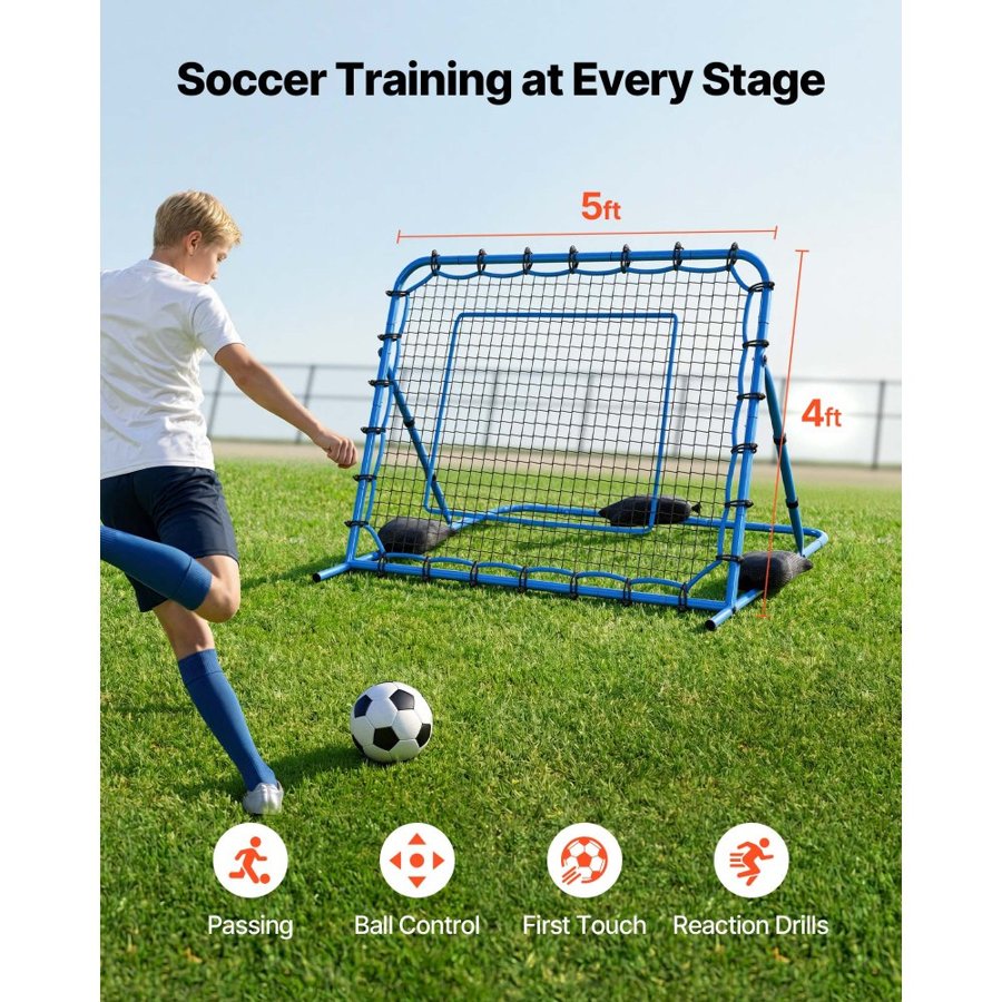 VEVOR Soccer Rebounder Net, Quick-Switch Angle Soccer Goal Rebounder for Control, Passing Practice, Heavy-Duty Iron Frame & PE Net, Easy Setup Ball Training Equipment for Teens&Adults,1470 x 1170 mm