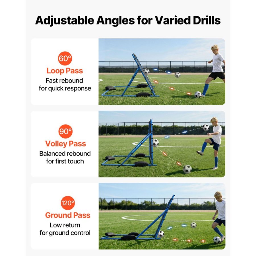 VEVOR Soccer Rebounder Net, Quick-Switch Angle Soccer Goal Rebounder for Control, Passing Practice, Heavy-Duty Iron Frame & PE Net, Easy Setup Ball Training Equipment for Teens&Adults,1470 x 1170 mm