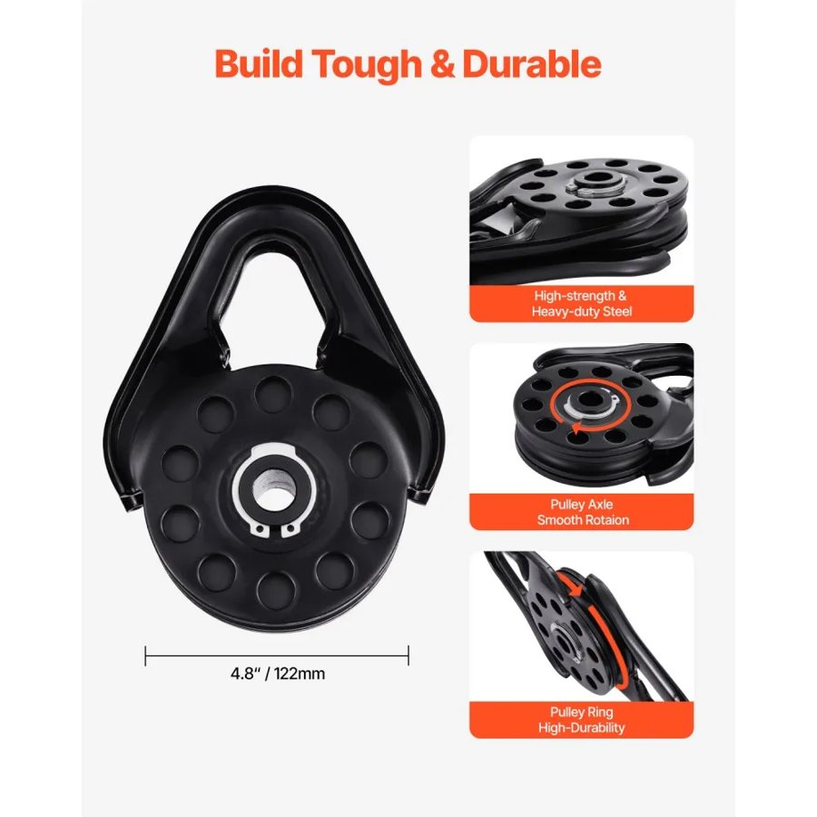 VEVOR 14.5 Ton Snatch Block for Winch Recovery, Heavy Duty 32,000 lbs Break Strength, Work with 3/8 inch Rope, Compact Offroad Recovery Accessory for Towing & Recovery on Truck, Tractor, ATV & UTV