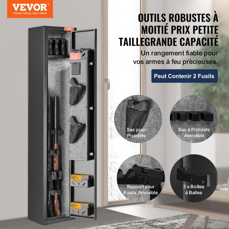 VEVOR 2 Rifles Gun Safe, Rifle Safe with Lock & Digital Keypad, Quick Access Gun Storage Cabinet with Removable Shelf, Pistol Rack, Rifle Cabinet for Home Rifle and Pistols