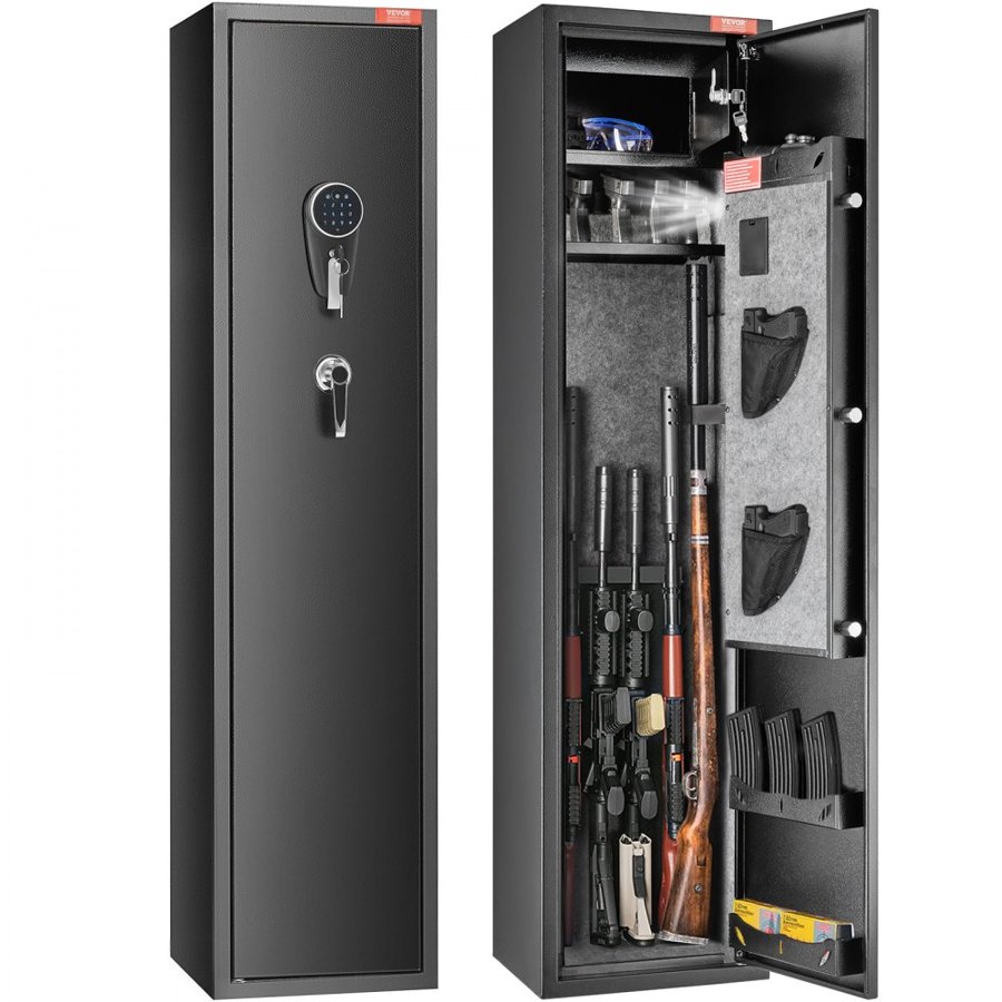 VEVOR 6 Rifles Gun Safe, Rifle Safe with Digital Keypad & Lock, Gun Storage Cabinet with Built-in Storage Locker, Removable Storage Shelf for Home Long Gun and Pistols