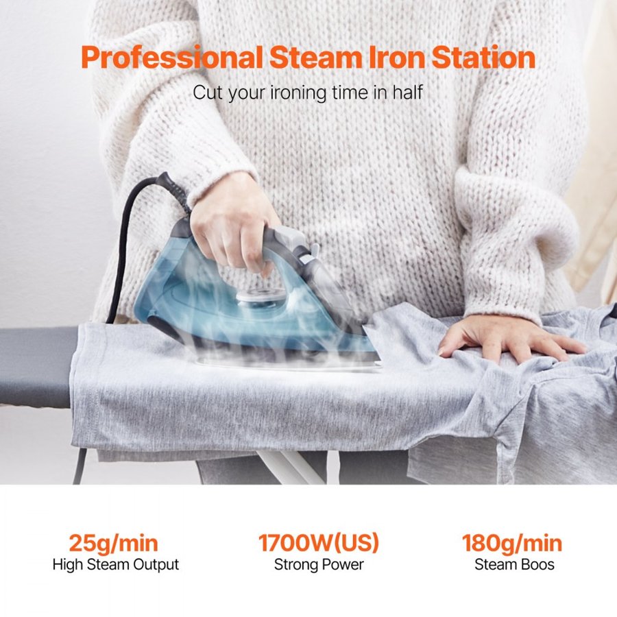 VEVOR Steam Iron, 1600W Iron for Clothes, Aluminum Alloy + PTFE Soleplate, Auto Shut-Off, Self-Cleaning, Four Temperature Settings, Quick Heating, Anti-Drip, Clothing Iron for Home Ironing Clothes