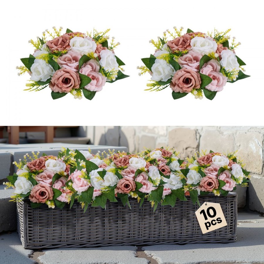 VEVOR Pink and White Roses – 10 PCS, 9.5-Inch Flower Balls