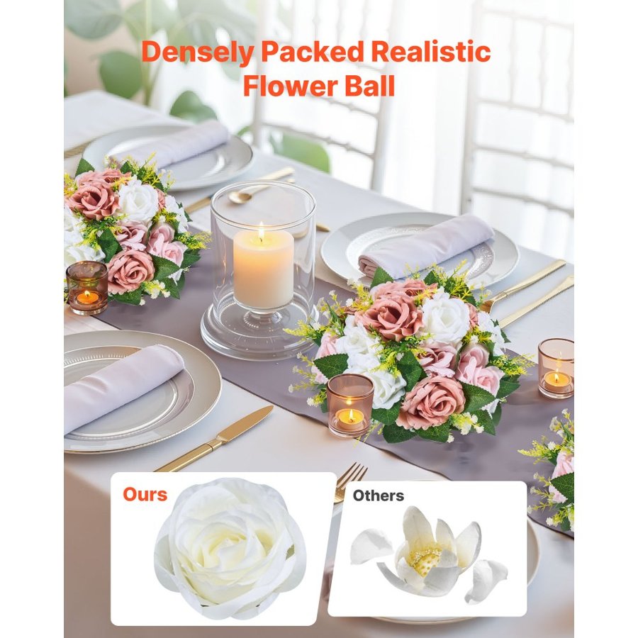 VEVOR Pink and White Roses – 10 PCS, 9.5-Inch Flower Balls