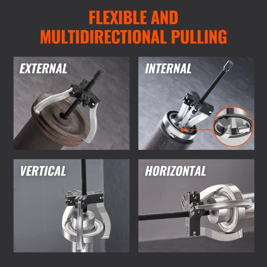 VEVOR Gear Puller Set, 7.6 cm and 17.8 cm Puller Kit, 3 Jaw Gear Bearing Flywheel Pulley Removal Tool, 2 or 3 Reversible Jaws Wheel Puller, Vertically and Horizontally, External and Internal, 2-Piece
