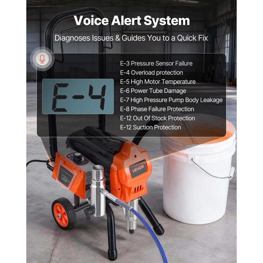 VEVOR Stand Airless Paint Sprayer, 1500W, 3300PSI High Pressure Airless Sprayer with Cart, Cleaning Brush, Hose, Extension Rod, Nozzles, Electric Spray Paint Machine for Large Apartments, Buildings